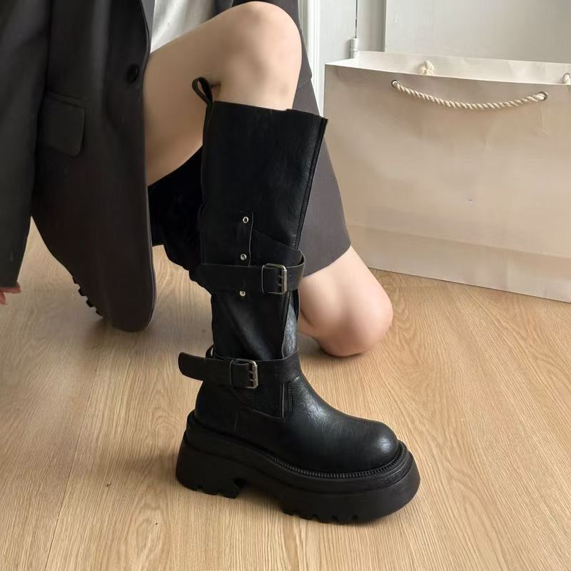 Vintage Fashion Boots - Damskie kozaki za kolano z grubą
