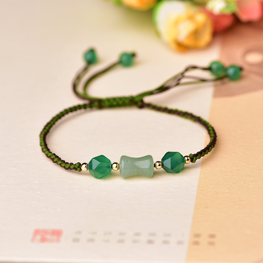 Vintage Fashion Accessories - Bransoletki z zielonych, naturalnych jadeitowych koralików,