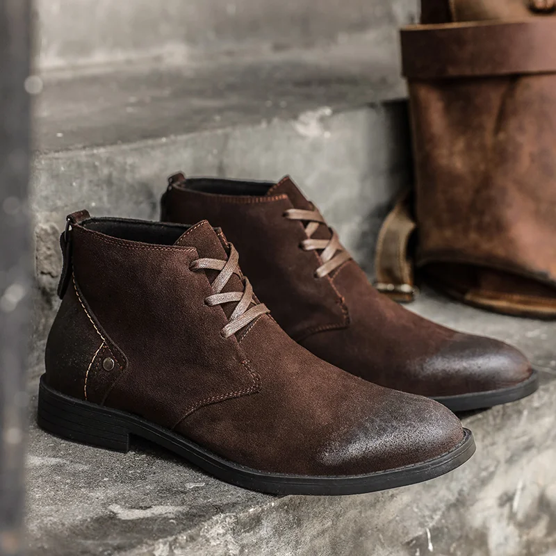 Vintage Fashion Boots - Nowe botki ze skóry zamszowej, ręcznie