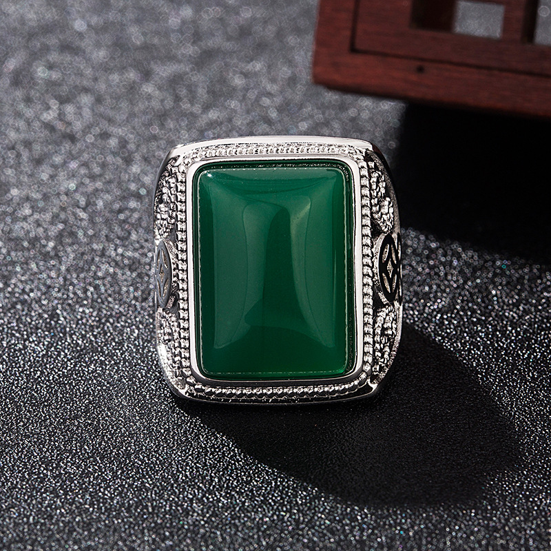Vintage Fashion Accessories - Pierścionki z zielonego naturalnego jadeitu, prawdziwa