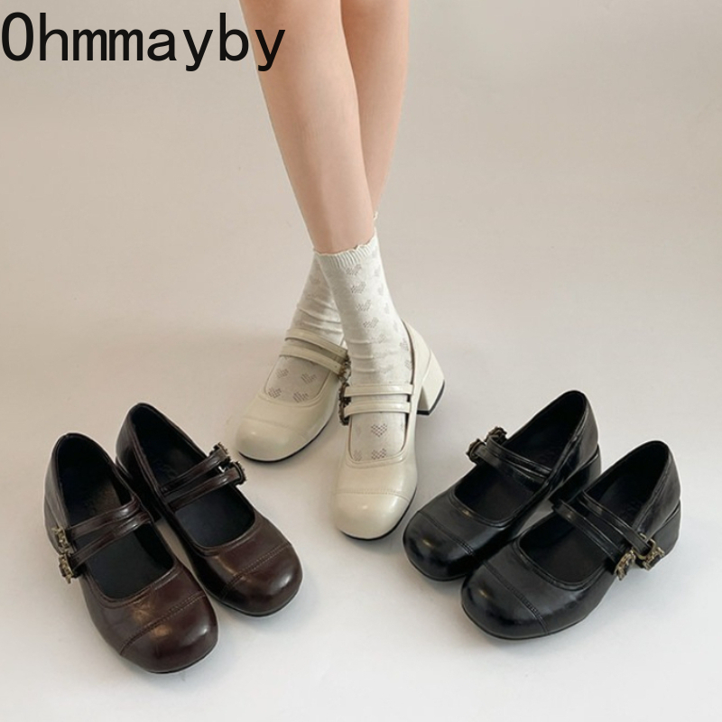 Vintage Fashion Fabrics - Damskie buty Mary Jane na grubym
