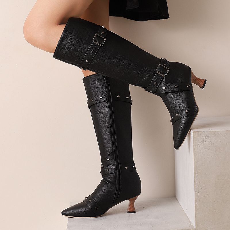 Vintage Fashion Boots - Girseaby Damskie Botki do Kolan Szpiczaste