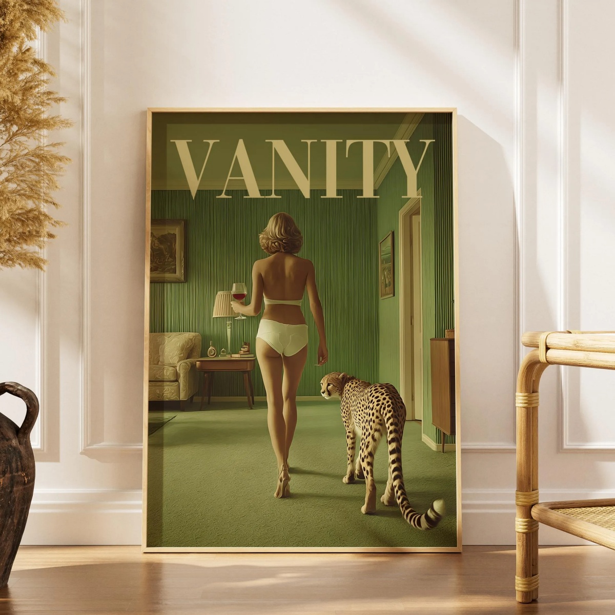 Vintage Vogue Fashion Poster - Vintage Kobieta z Gepardem Obrazy na
