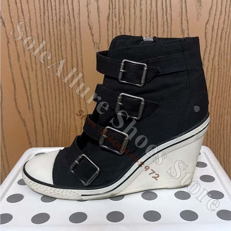 Vintage Fashion Boots - Szare, wielokolorowe sneakersy na koturnie z